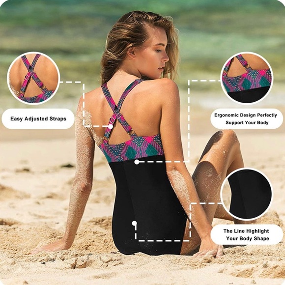 HAIVIDO V Neck One Piece Swimsuits with Ruching,Tummy Control Beach Swimwear Med - Picture 6 of 10